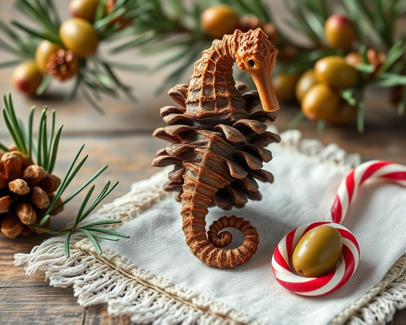 pinecone, olive, napkin, seahorse, candy cane